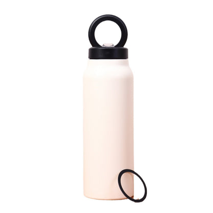White water bottle with black lid and handle on a white background
