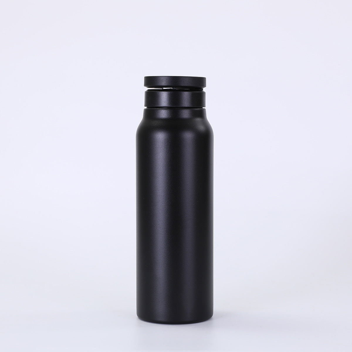 Black water bottle on a white background